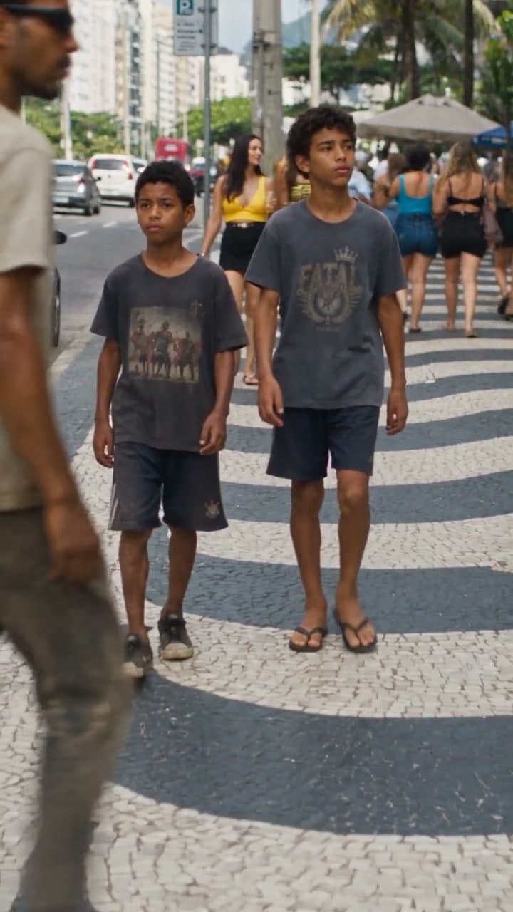 Two brothers navigate a busy city shopping street in a vertical short drama